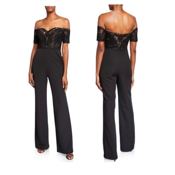 BADGLEY MISCHKA Collection Off-the-Shoulder Lace Corset Jumpsuit Jumper Size 4 - Picture 2 of 10